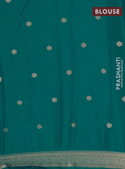 Semi mysore silk saree teal green with allover zari woven buttas and zari woven border