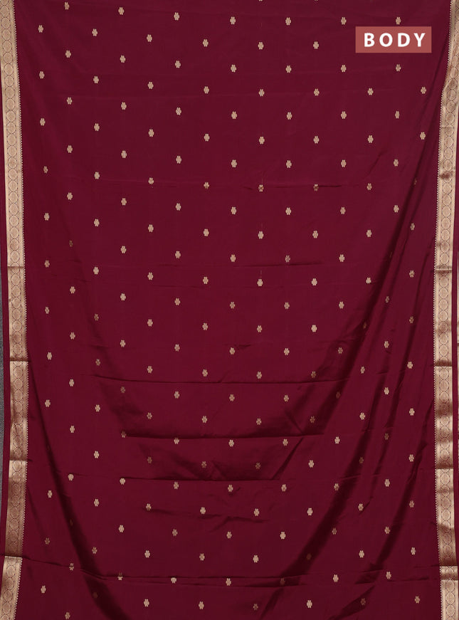Semi mysore silk saree wine shade with allover zari woven buttas and zari woven border