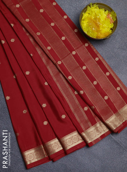 Semi mysore silk saree red with allover zari woven buttas and zari woven border