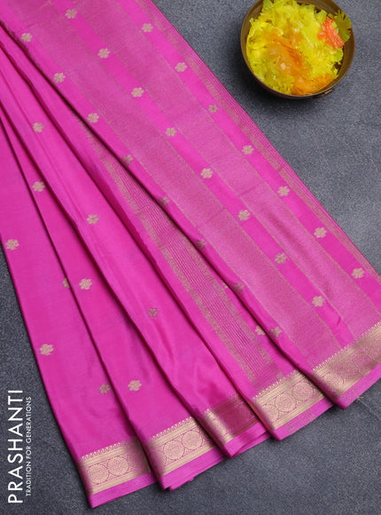 Semi mysore silk saree pink with allover zari woven buttas and zari woven border