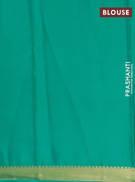 Semi mysore silk saree teal green with plain body and zari woven border