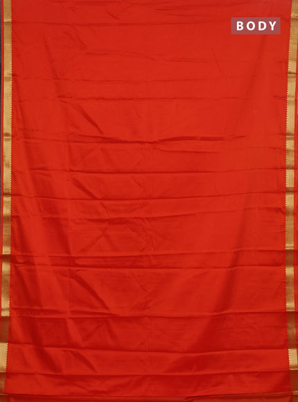 Semi mysore silk saree orange with plain body and zari woven border