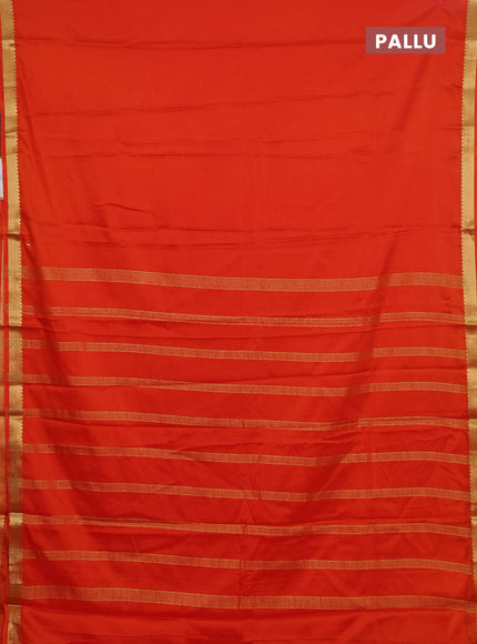 Semi mysore silk saree orange with plain body and zari woven border