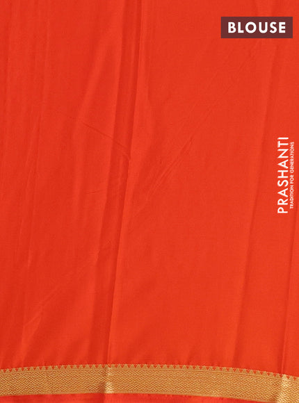 Semi mysore silk saree orange with plain body and zari woven border