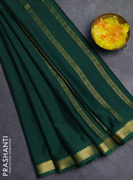 Semi mysore silk saree bottle green with plain body and zari woven border