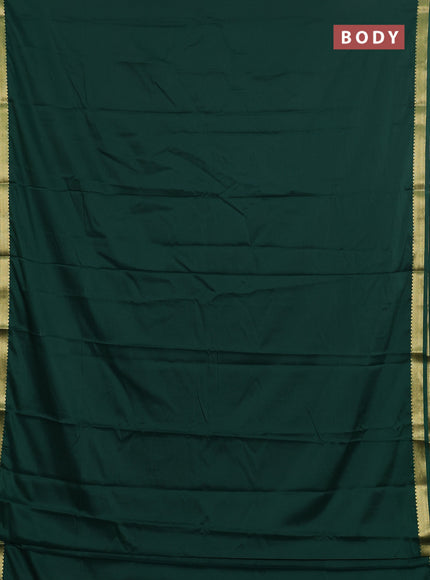 Semi mysore silk saree bottle green with plain body and zari woven border