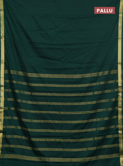 Semi mysore silk saree bottle green with plain body and zari woven border