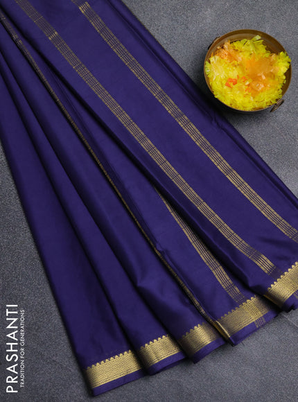 Semi mysore silk saree navy blue with plain body and zari woven border