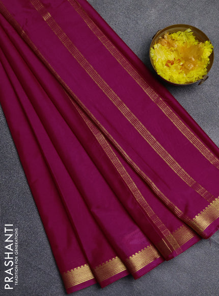 Semi mysore silk saree dark pink with plain body and zari woven border
