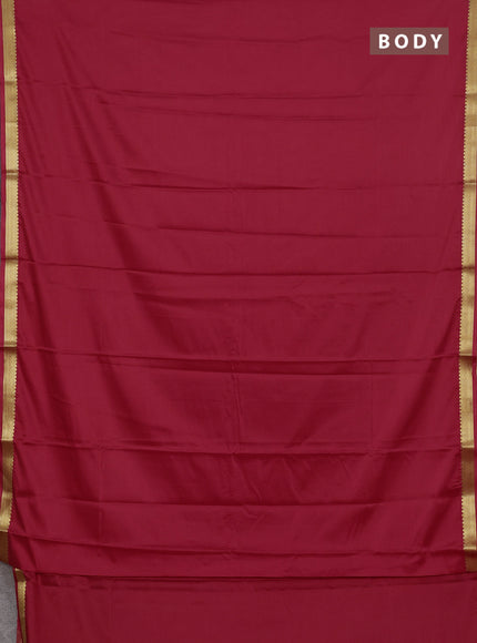 Semi mysore silk saree red with plain body and zari woven border