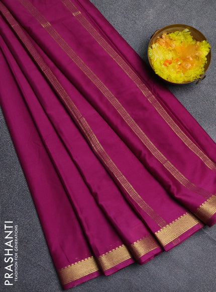 Semi mysore silk saree purple with plain body and zari woven border