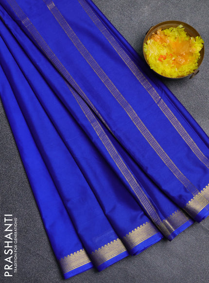 Semi mysore silk saree royal blue with plain body and zari woven border