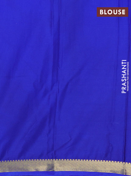 Semi mysore silk saree royal blue with plain body and zari woven border