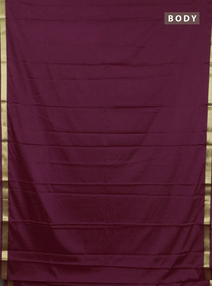 Semi mysore silk saree wine shade with plain body and zari woven border