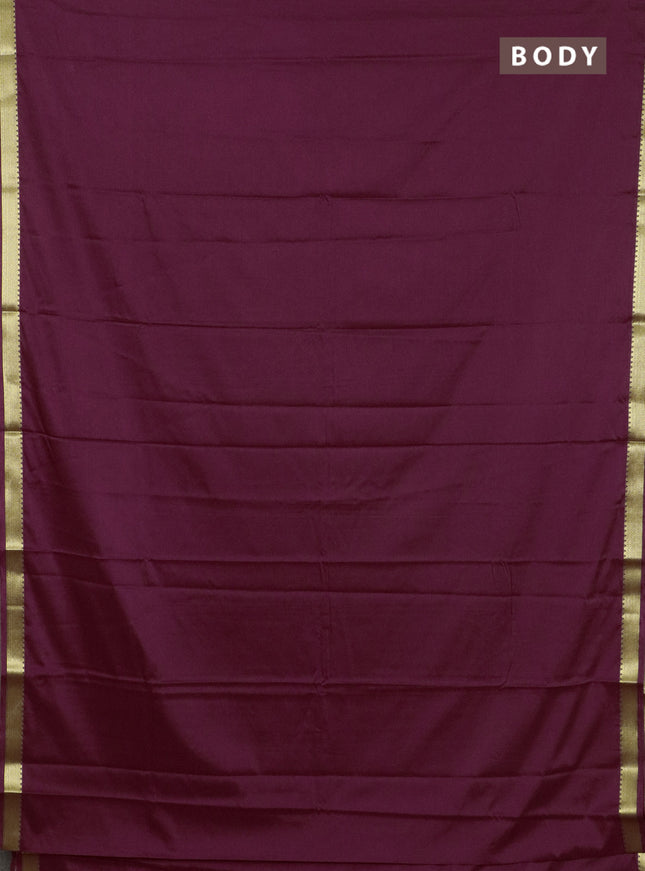 Semi mysore silk saree wine shade with plain body and zari woven border