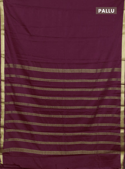 Semi mysore silk saree wine shade with plain body and zari woven border