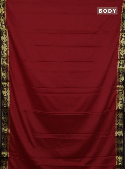 Semi mysore silk saree red and coffee brown with plain body and zari woven border