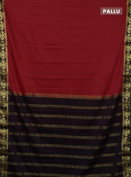 Semi mysore silk saree red and coffee brown with plain body and zari woven border