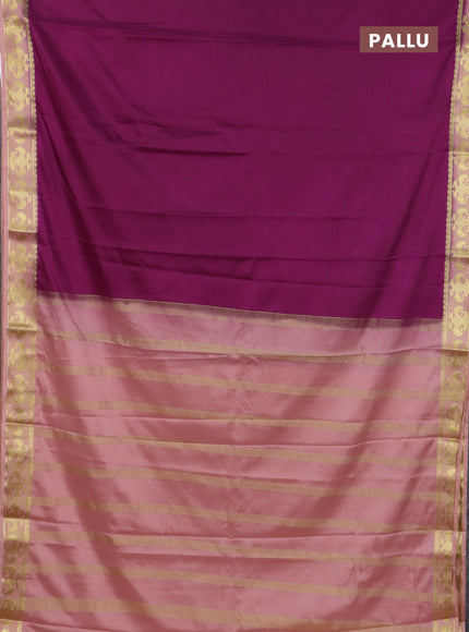 Semi mysore silk saree purple and peach shade with plain body and zari woven border