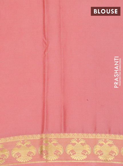 Semi mysore silk saree purple and peach shade with plain body and zari woven border