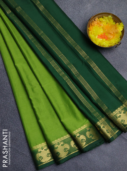 Semi mysore silk saree light green and bottle green with plain body and zari woven border