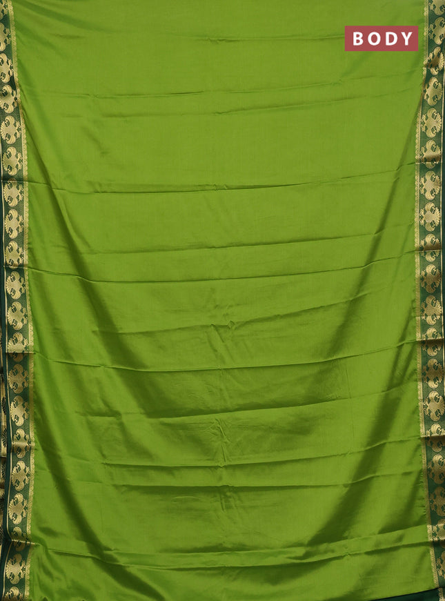 Semi mysore silk saree light green and bottle green with plain body and zari woven border