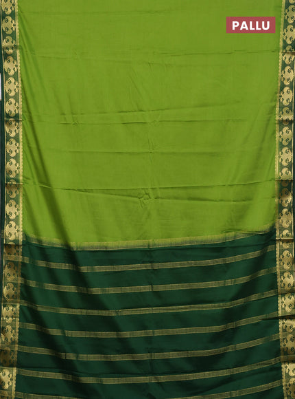 Semi mysore silk saree light green and bottle green with plain body and zari woven border