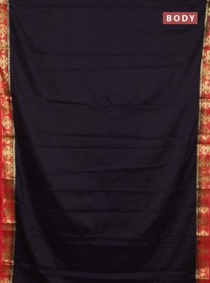 Semi mysore silk saree coffee brown and red with plain body and zari woven border
