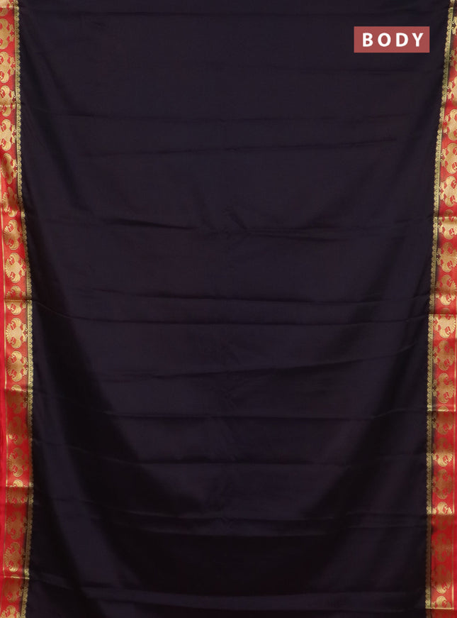 Semi mysore silk saree coffee brown and red with plain body and zari woven border