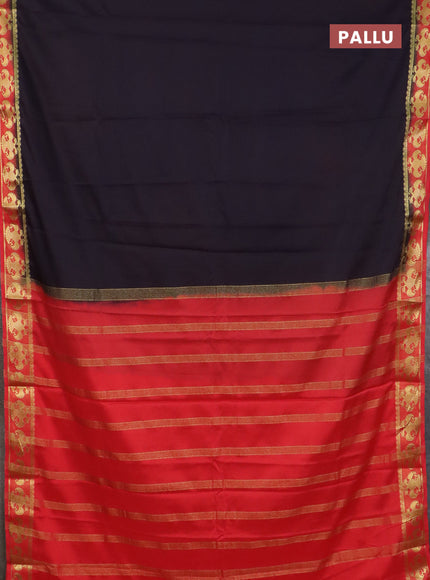 Semi mysore silk saree coffee brown and red with plain body and zari woven border