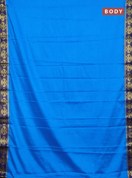 Semi mysore silk saree cs blue and navy blue with plain body and zari woven border
