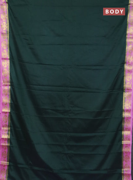 Semi mysore silk saree bottle green and lotus pink with plain body and zari woven border