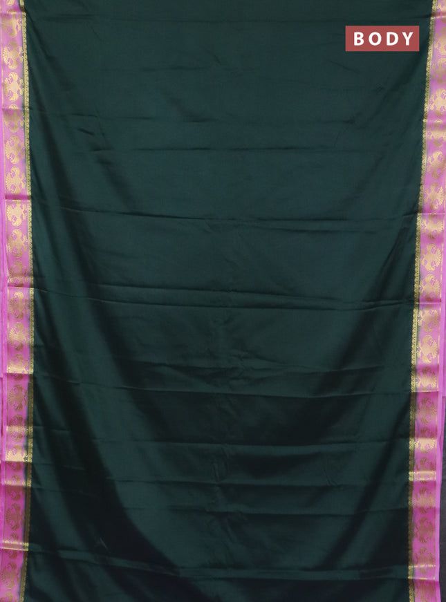 Semi mysore silk saree bottle green and lotus pink with plain body and zari woven border