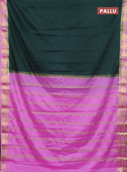 Semi mysore silk saree bottle green and lotus pink with plain body and zari woven border