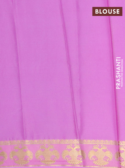 Semi mysore silk saree bottle green and lotus pink with plain body and zari woven border