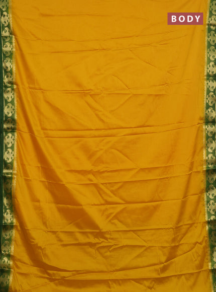 Semi mysore silk saree yellow and light green with plain body and zari woven border