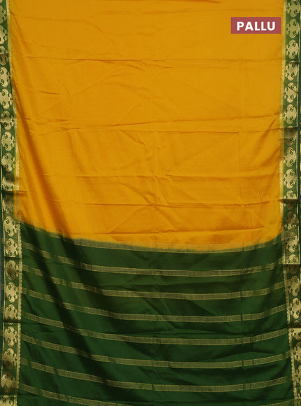 Semi mysore silk saree yellow and light green with plain body and zari woven border