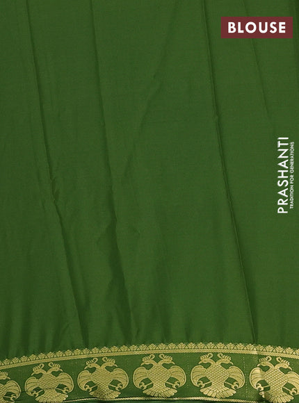 Semi mysore silk saree yellow and light green with plain body and zari woven border