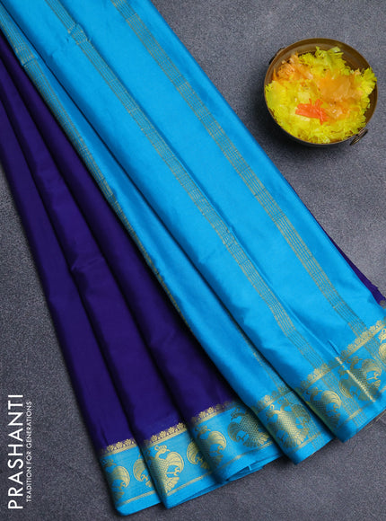 Semi mysore silk saree navy blue and cs blue with plain body and zari woven border