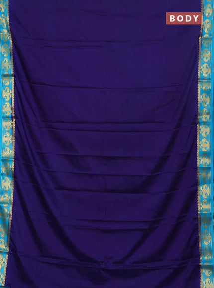 Semi mysore silk saree navy blue and cs blue with plain body and zari woven border