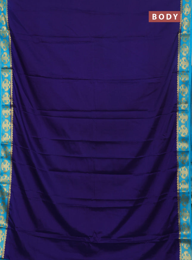 Semi mysore silk saree navy blue and cs blue with plain body and zari woven border