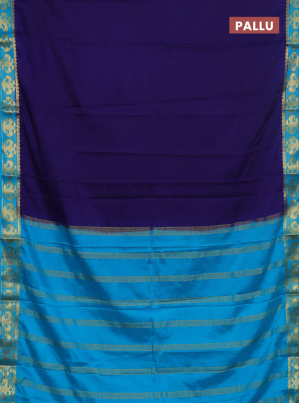 Semi mysore silk saree navy blue and cs blue with plain body and zari woven border