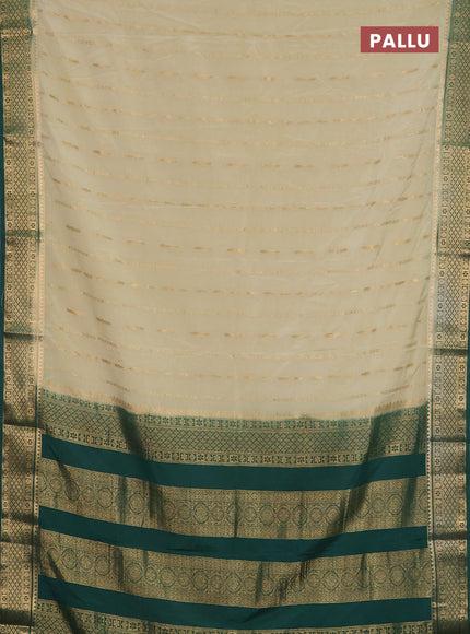 Semi mysore silk saree cream and green with allover zari weaves and zari woven border