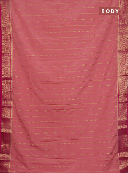 Semi mysore silk saree peach shade and dark pink with allover zari weaves and zari woven border