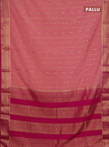 Semi mysore silk saree peach shade and dark pink with allover zari weaves and zari woven border