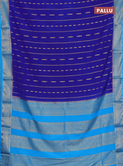 Semi mysore silk saree royl blue and cs blue with allover zari weaves and zari woven border