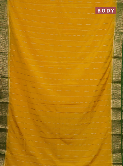 Semi mysore silk saree yellow and light green with allover zari weaves and zari woven border