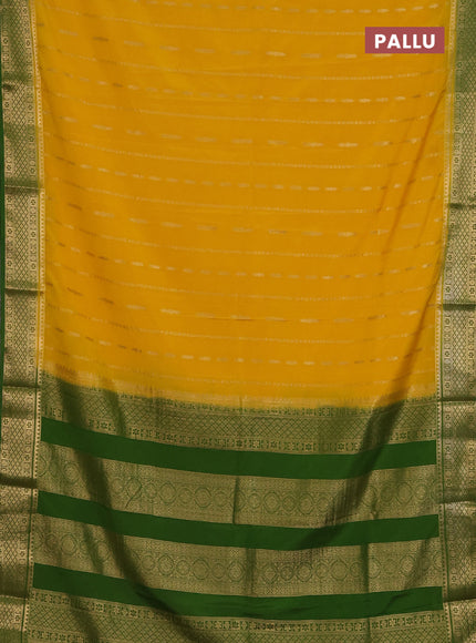 Semi mysore silk saree yellow and light green with allover zari weaves and zari woven border