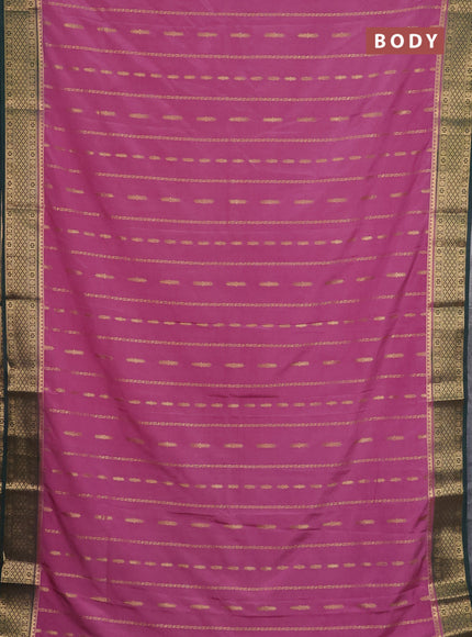 Semi mysore silk saree mauve pink and bottle green with allover zari weaves and zari woven border