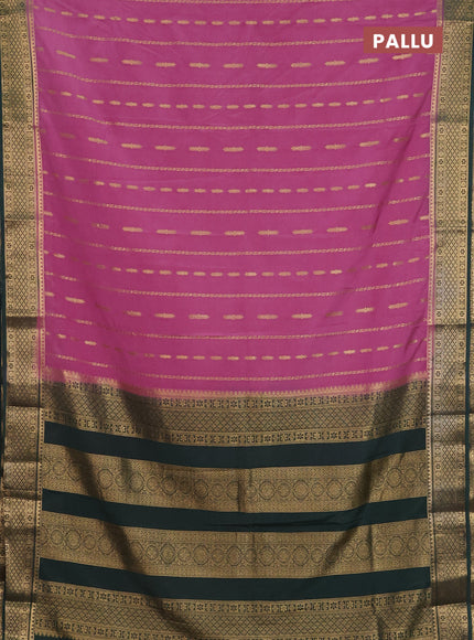 Semi mysore silk saree mauve pink and bottle green with allover zari weaves and zari woven border